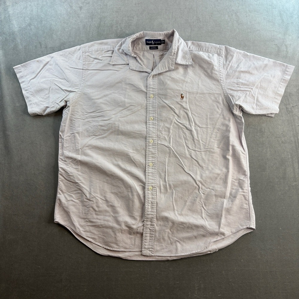 Ralph Lauren Blake Button Up Shirt Men's XL‎ Purple Stripe Short Sleeve